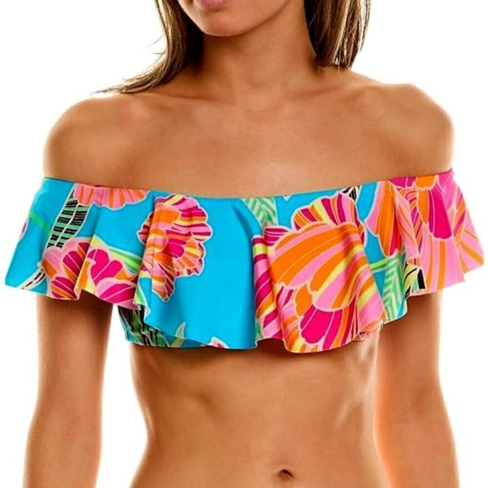 Trina Turk 'Poppy' Ruffle Off-The-Shoulder Bandeau Bikini Top, Multicolor